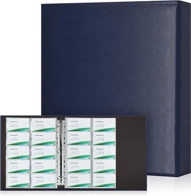 Image de Porte-cartes de visite bleu, 600 emplacements, format A4, à 3 anneaux, pour cartes de visite et cartes de crédit.