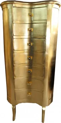Image de Commode baroque Casa Padrino, finition dorée, avec 7 tiroirs, forme ovale, style antique, dimensions : 126 x 56 x 34 cm