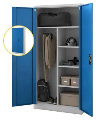 Produktbild von Mehrzweckschrank Metall abschließbar DAWID Funktionaler Metallschrank | Schließfachschrank Putzmittelschrank Besenschrank Vorratsschrank 185x90x45cm Grau-Blau