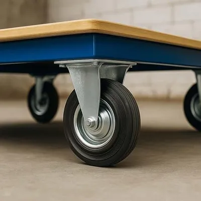 Produktbild von Bockrolle mit Ø75mm Gummirad und Metallfelge, Tragkraft 50kg, Apparaterolle für Möbel, leiser Betrieb