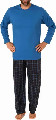 Produktbild von Herren Schlafanzug lang Pyjama Set mit Flanell Hose - 222 101 10 871 ; blau , 56