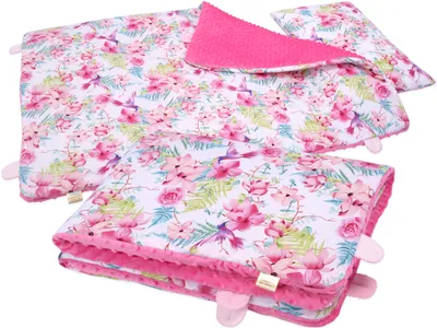 Image de Parure de lit enfant en coton/Minky 135x100 cm, isolé BOBO - Fleurs roses