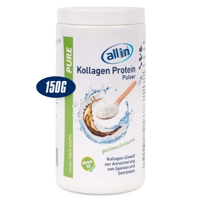 Produktbild von all in® PURE KOLLAGEN Protein Pulver | 150 g | ohne Kohlenhydrate | hochwertiges Eiweißpulver ohne Zusatzstoffe | Muskelaufbau | Geschmacksneutral