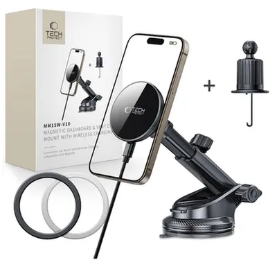Produktbild von Tech-Protect Mm15W-V10 Magnetisches Magsafe-Armaturenbrett- Und Lüftungshalterung Für Das Auto, Kabelloses Ladegerät, 15 W, Schwarz