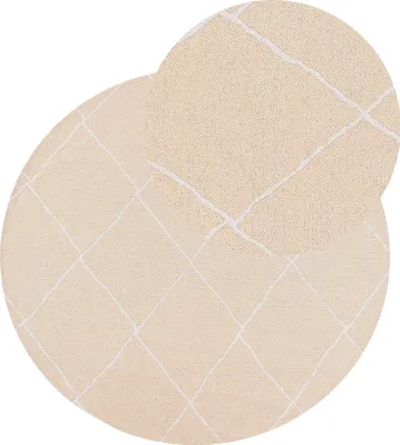 Produktbild von BELIANI Outdoorteppich Beige 120 cm Rund Geometrisches Muster Modern Indoor Outdoor Terrasse Balkon Garten