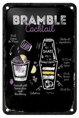 Produktbild von Blechschild Rezept Bramble Cocktail Recipe 12x18cm Geschenk Schild