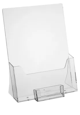 Produktbild von Prospketständer DIN A4 Prospekthalter Hochformat mit Visitenkartenfach Quer transparent Flyerhalter Flyerständer