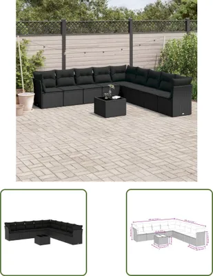 Produktbild von The Living Store 10-tlg. Garten-Sofagarnitur mit Kissen Schwarz Poly Rattan