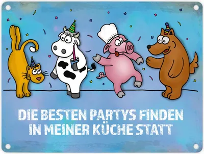 Produktbild von Metallschild mit Comic Motiv und Spruch: Die besten Partys finden in meiner ...