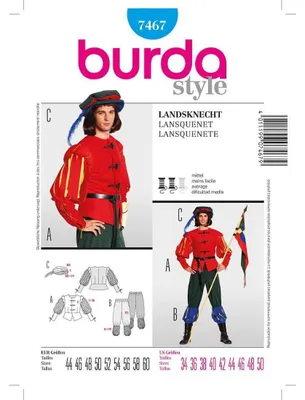 Produktbild von Burda Schnittmuster 7467 Historisch Lansquenet  44 bis 60