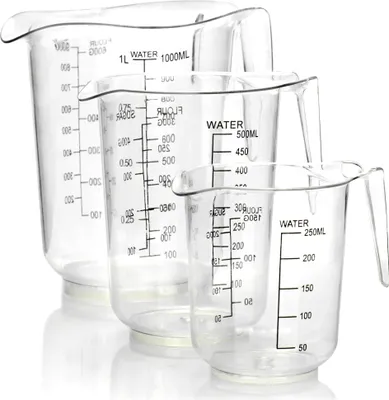 Produktbild von com-four® 3-teiliges Messbecher Set mit Messkannen in verschiedenen Größen - Meßbecher mit Skala in Milliliter und Gramm - 1000 ml, 500 ml, 250 ml
