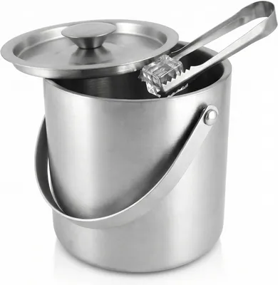 Immagine prodotto di QWORK Secchiello per ghiaccio in acciaio inossidabile 304 da 3 litri, a doppia parete - Include coperchio e pinza per il ghiaccio - Ideale per bar domestici, feste e per servire cocktail