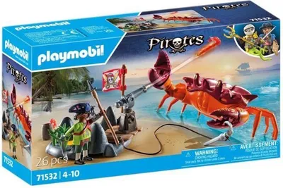 Image de PLAYMOBIL Pirates, Pirate et crabe géant, 26 pièces, Canon pivotant, Figurine et accessoires inclus, 4+ ans
