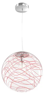 Produktbild von Zeitgenössische Aufhängung Mond Metall Chrom Rot Glas 1 Licht E27 D.30Cm