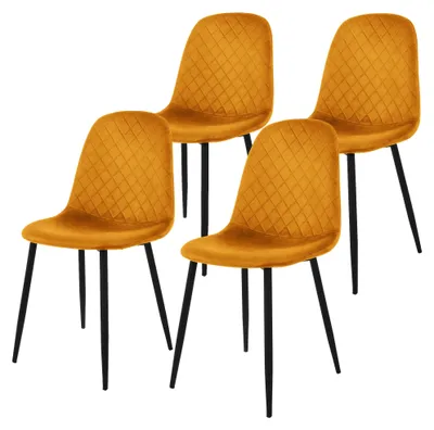 Zdjęcie produktu dla Zestaw 4 krzeseł do jadalni ML-Design z oparciem, musztardowe, wykonane z aksamitu