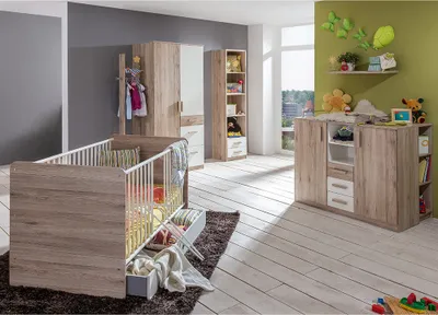 Produktbild von Babyzimmer Set 10-teilig in Eiche mit weiß CANTON-43 mit Wickelkommode