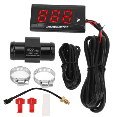 Image de Indicateur de température d'eau pour moto, écran LCD ultrafin, boîtier en ABS, jauge de température d'eau pour montage sur moto, 12 V CC, rouge