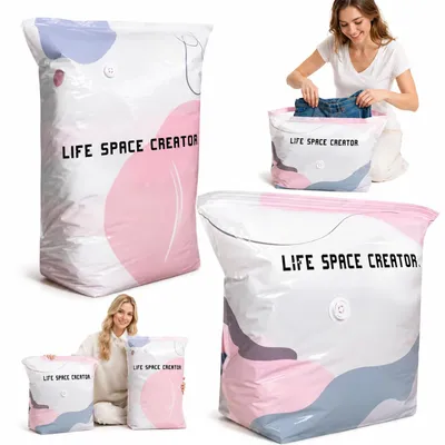 Imagen del producto de 2 bolsas de vacío de tamaño M+L, sin necesidad de bomba, bolsas reutilizables para comprimir ropa y edredones