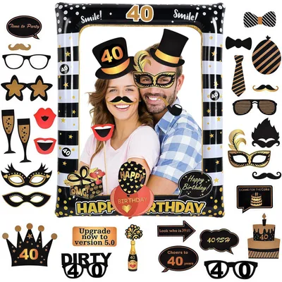 Productafbeelding van Opblaasbare fotolijst - Fotoaccessoires voor feestdecoratie - Zwart en goud - 71 x 58 cm