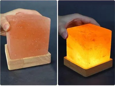 Image de Lampe en Sel USB à la lumière chaleureuse, socle en bois massif, lampe décorative en sel, lampe de chevet en cristal naturel, fabrication artisanale, cadeau pour les amis.