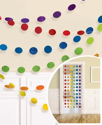 Productafbeelding van 6 glitterslingers regenboog stippen 2,13m