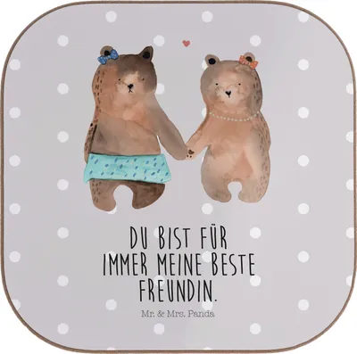 Produktbild von Mr. & Mrs. Panda Tischschoner Bär Freundin - Grau Pastell - Geschenk, Tassen Untersetzer, Coaster, Teddy, für Gläser, bieruntersetzer, Tassenuntersetzer, Holzuntersetzer
