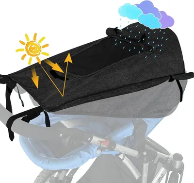 Produktbild von Sonnensegel Kinderwagen mit UV Schutz 50+ und Wasserdicht, Double layer fabric mit Sichtfenster und extra breite Schattenflügel, Schwarz