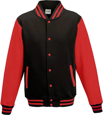 Immagine prodotto di Just Hoods JH043 | Giacca Varsity / Giacca College - Colore: Nero/rosso fuoco - Taglia: L
