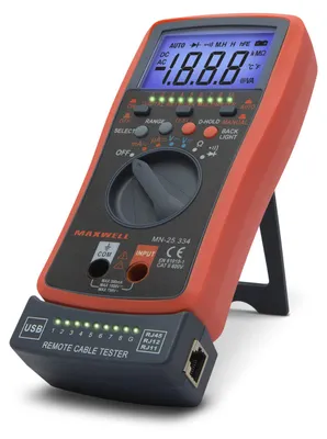 Obrázek produktu pro Digitální multimetr s automatickým výběrem rozsahu a testerem kabelů – RJ11, RJ12, RJ45, USB – odnímatelná měřicí jednotka [25334]
