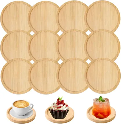 Image de Sous-verres en bambou mosaïqués - Lot de 12 - Dessous de verre en bois ronds - Dessous de verre en bois mosaïqués - Kit de loisirs créatifs - Bases en bois vierges pour travaux manuels