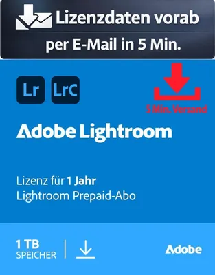 Produktbild von Adobe Lightroom CC 1 TB (1 User - 1 Jahr) ESD Bild, Video Audio 5 Min. Versand als Download per Mail