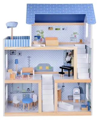 Produktbild von Holzpuppenhaus blau + Möbel von Jokomisiada