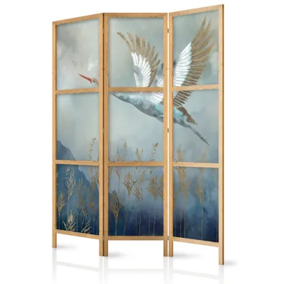 Produktbild von Paravent 135x171 cm 3-teilig einseitig eleganter Sichtschutz Raumteiler Trennwand Raumtrenner Holz Design Motiv Deko Home Office Botanik Natur g-A-0364-bh-b