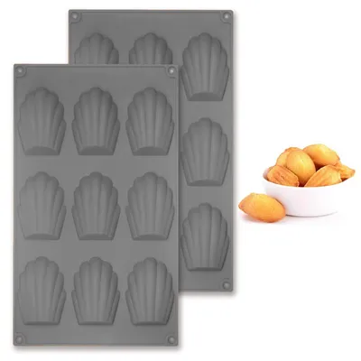 Image de Moule en silicone pour madeleines, 2 pièces, 9 cavités, antiadhésif, gris, de -40°C à 230°C
