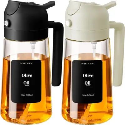 Imagen del producto de Dispensadores de vinagre y aceite. Atomizador de aceite para cocinar, juego de 2 unidades, 470 ml. Dispensador de aceite 2 en 1 y atomizador, dispensador de aceite de vidrio para la cocina, para cocinar, ensaladas y barbacoas