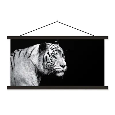 Produktbild von MuchoWow® Textilposter Tierprofil Tiger in schwarz und weiß 90x45 cm mit schwarzem Rahmen - Klemmleisten