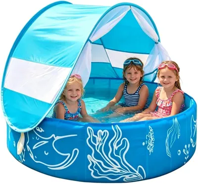 Produktbild von Gartenpools | mit Sonnenschutz und Netz, Wasserspielzeug, nicht aufblasbar | Tragbarer Pool 120 x 30 cm | für Wasserspiele im Freien im Sommer, auf der Terrasse und für Reisen