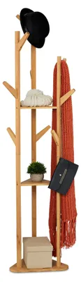Kleiderständer, dreieckig, Bambus, 9 Haken, 2 Ablagen, 168,5x47x47 cm