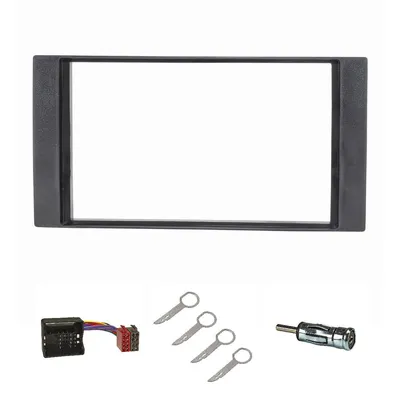 Produktbild von Doppel DIN Radioblende Set kompatibel mit Ford Focus 2 Fiesta C-Max S-Max Galaxy Mondeo Kuga Transit schwarz Quadlockadapter ISO Antennenadapter Entriegelungsbügel