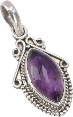 Produktbild von Boho Silberanhänger, Indischer Kettenanhänger aus Silber - Amethyst, Violett, SterlingSilber, 3,5*1,5 cm, Anhänger & Amulette aus Silber