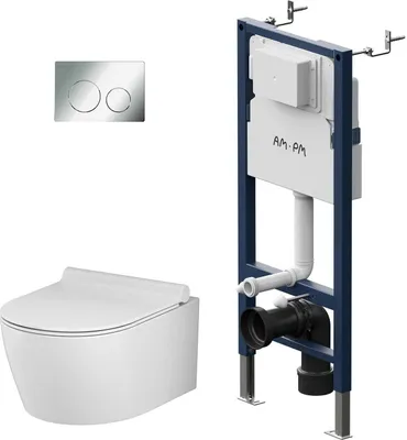 Produktbild von AM.PM Wand-WC spülrandlos Set mit Vorwandelement Komplettset Unterputz Spülkasten FlashClean Tiefspül Unterputzspülkasten Set Schüssel Drückerplatte