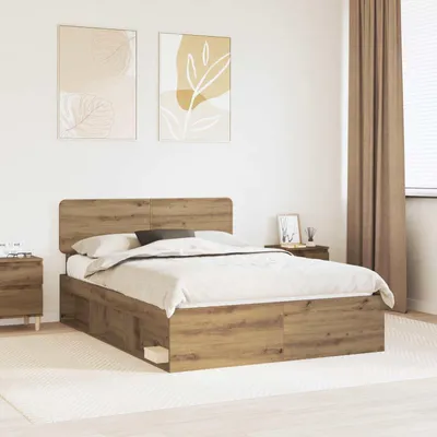 Immagine prodotto di Maison Exclusive - Letto matrimoniale con struttura in legno massello di pino, finitura artigianale in rovere, dimensioni 140 x 190 cm