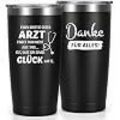 Image de Gobelet isotherme en acier inoxydable, 600 ml, noir, idéal comme cadeau pour un médecin