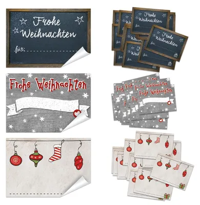 Produktbild von SET 3 x 25 Stück Weihnachten Geschenkaufkleber Namensaufkleber Aufkleber Namen Namensetiketten Verpackung Weihnachtsgeschenke Geschenke Kunden give-away Sticker rot grau schwarz weiß
