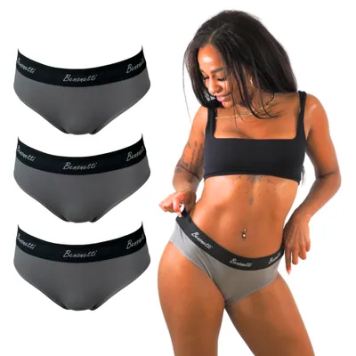 Produktbild von Benonetti Damen Slip, elegante Unterwäsche mit weichem Bund, atmungsaktiv & formstabil, hochwertiger Komfort für jeden Tag (3er Set, Grau, M)