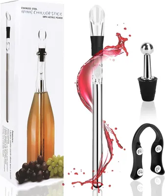 Produktbild von Weinkühler 3-in-1 aus Edelstahl – Set von Weinkühlstäben – Weinflaschenkühler mit Ausgießer