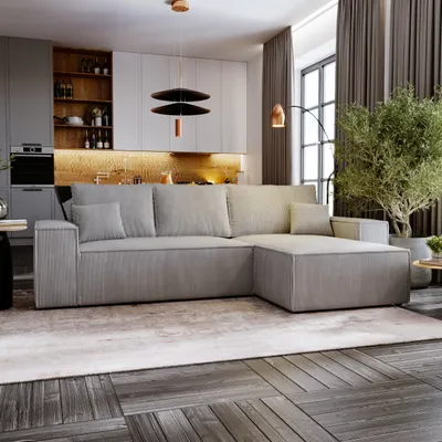 Produktbild von Ecksofa MOSEN L-form 279x181 cm mit Bettkasten und Schlaffunktion, rechte Seite - Poso 55 / Grau