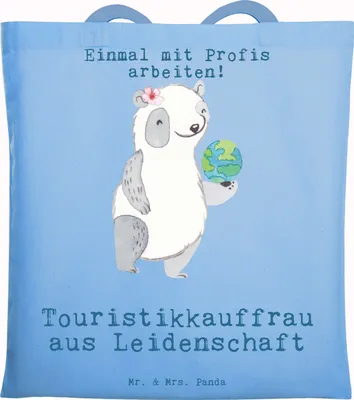 Produktbild von Mr. & Mrs. Panda Schultasche Touristikkauffrau Leidenschaft - Sky Blue - Geschenk, dokumententasche, umhängetasche baumwolle, Uni Tasche, Beutel
