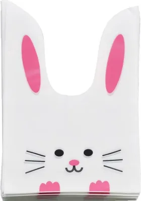 Produktbild von Jumada's - 50x Partytüten {Weiß-Rosa Kaninchen} - Kinderpartys - 13x22cm Plastiktüten für Leckereien - Süßigkeitentüten, Kekstüten,