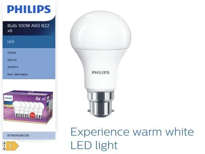 Produktbild von Philips Lampe 100W A60 B22 x6, 13 W, 100 W, B22, 1521 lm, 15000 h, Warmweiß
